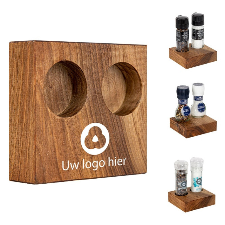 BLOC Solid - Peper en Zout Houder Notenhout met Logo